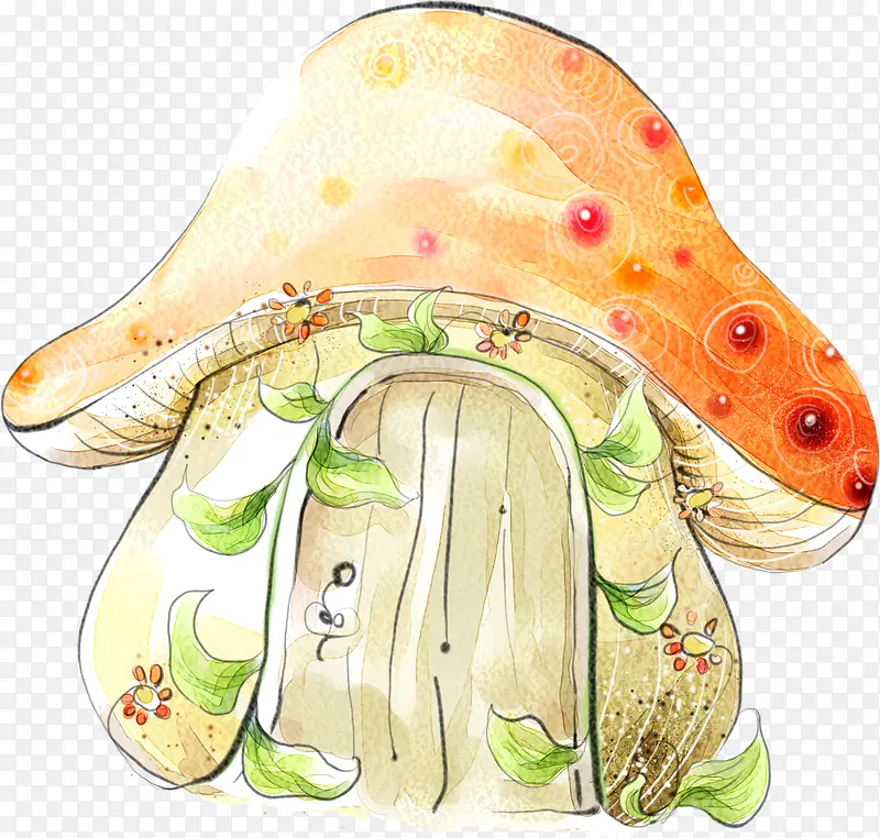手绘文艺水彩蘑菇房子