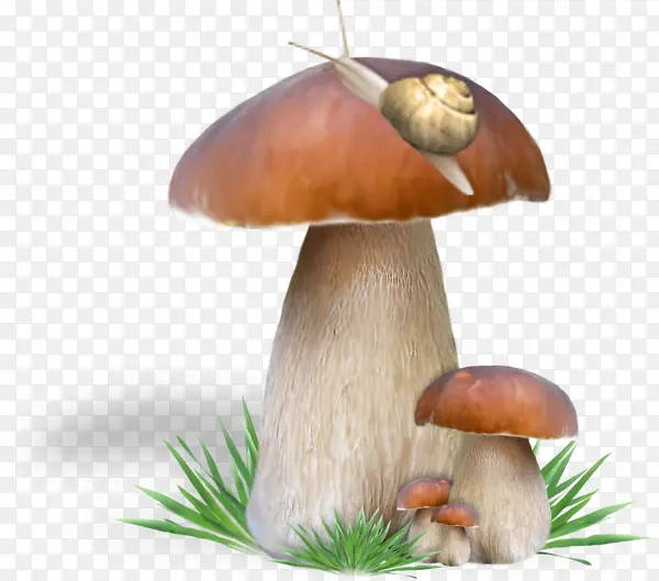 蜗牛爬上野生蘑菇