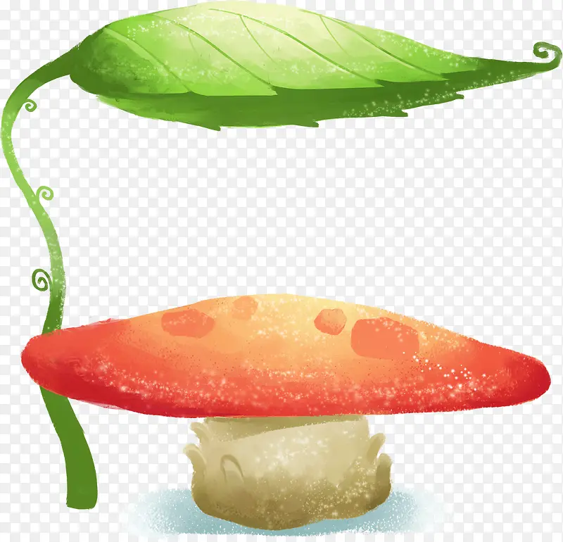 绿叶蘑菇植物手绘