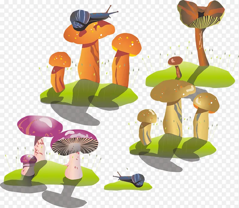 矢量蘑菇蜗牛素材卡通