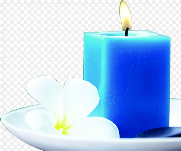 创意海报蓝色蜡烛效果花朵白色