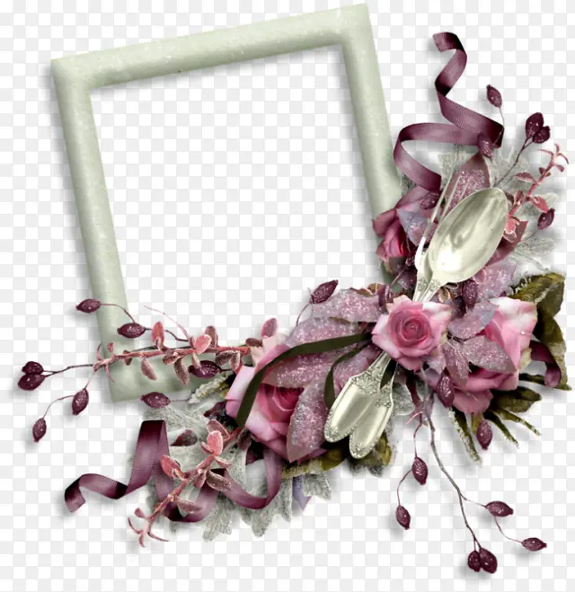 白色相框彩带花朵装饰