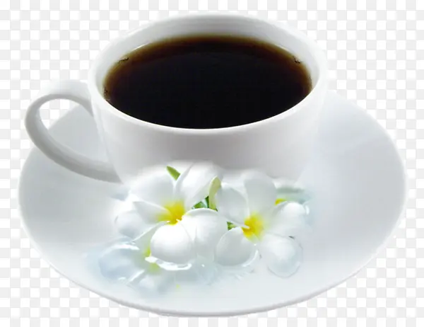白色花朵花瓣装饰咖啡杯