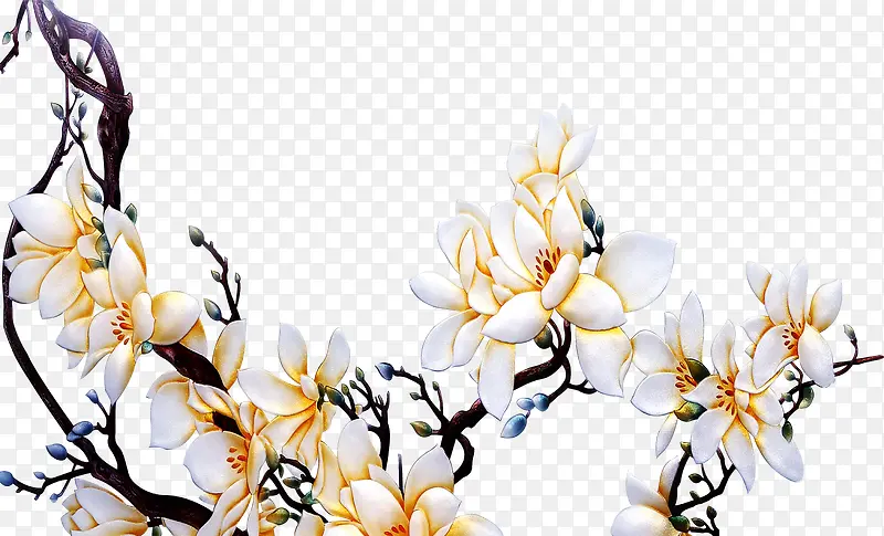 白色手绘花朵富贵