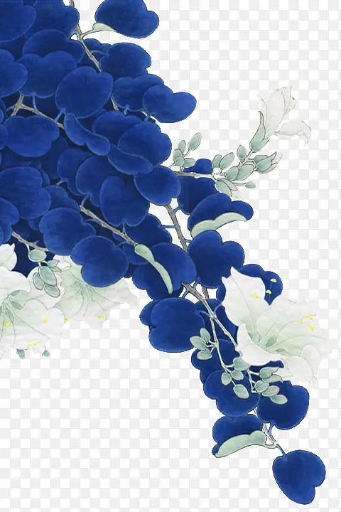 白色文艺花朵蓝色树叶