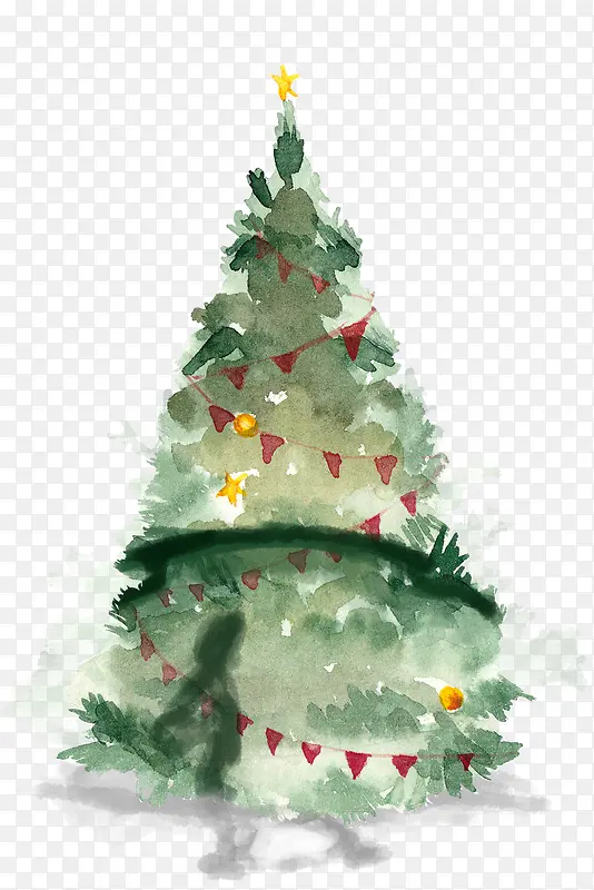 手绘绿色墨迹圣诞树