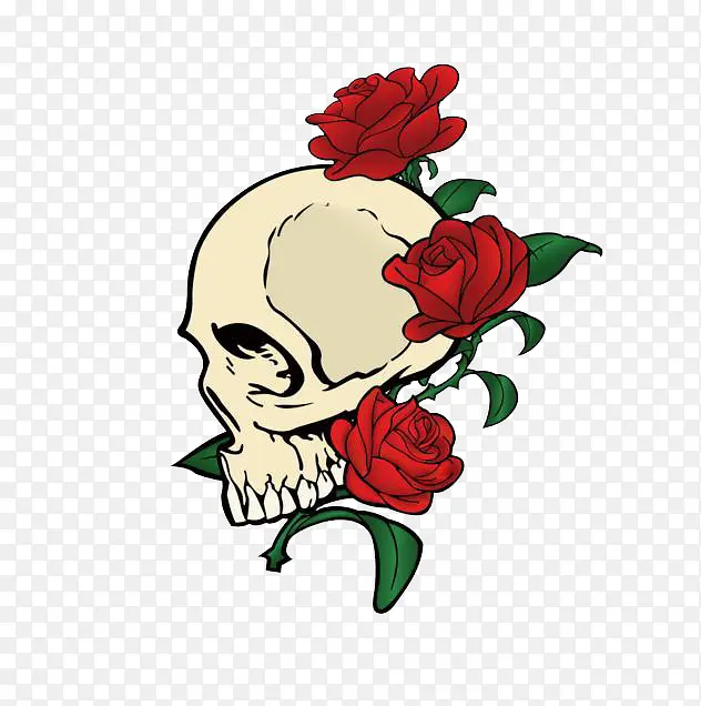 骷髅头与玫瑰花
