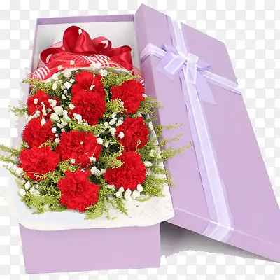 红色玫瑰花绿叶礼盒
