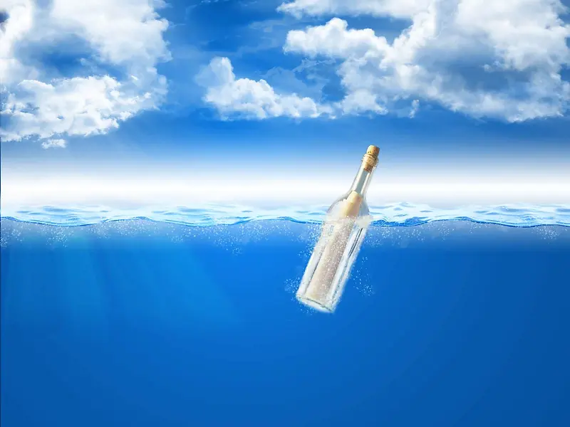 海洋漂流的酒瓶图片
