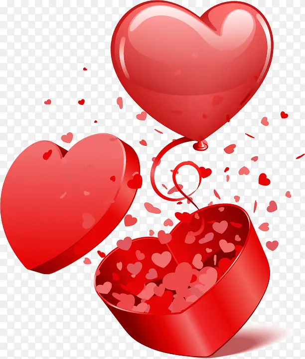 红色爱心礼品盒爱心气球