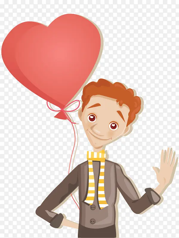 卡通男子爱心气球装饰插画矢量素