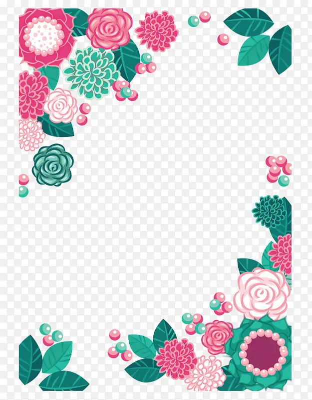 粉绿色浪漫花朵边框