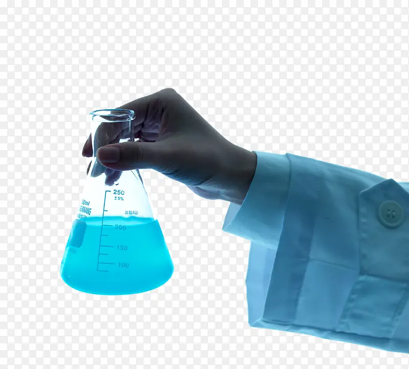 科学家手中的蓝色液体海报背景