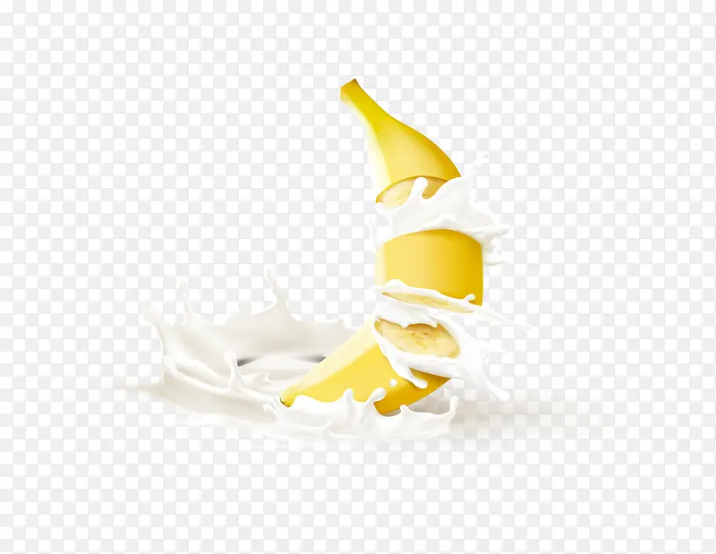 黄色香蕉泡在牛奶里