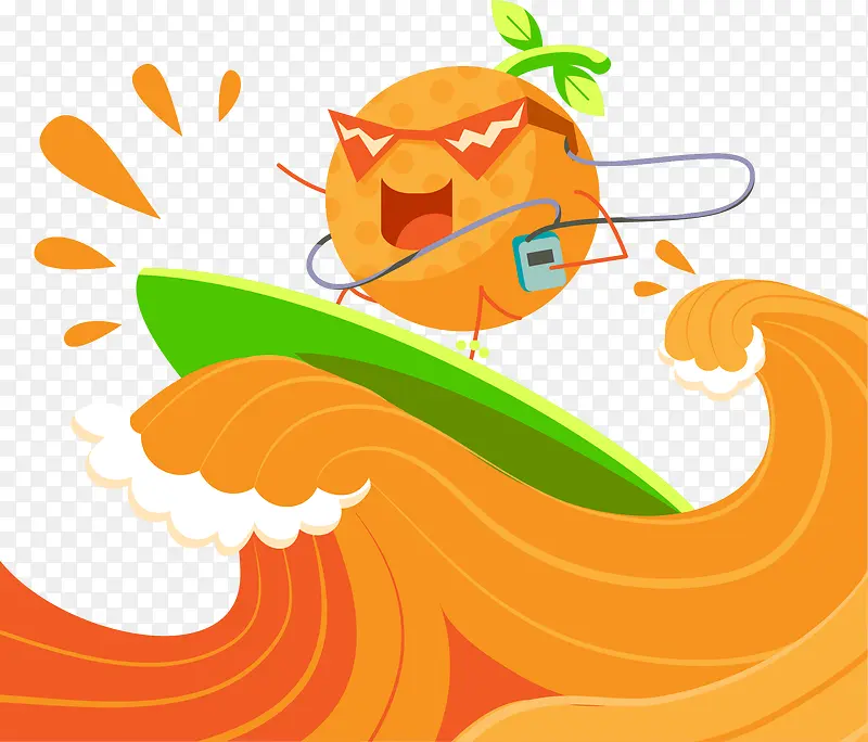 矢量手绘冲浪的橙子