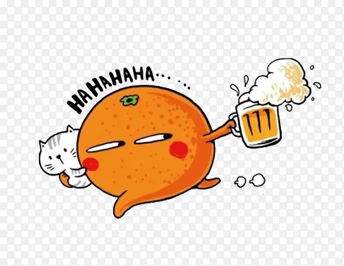 卡通橘子喝啤酒