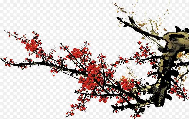 红色梅花树枝新年装饰