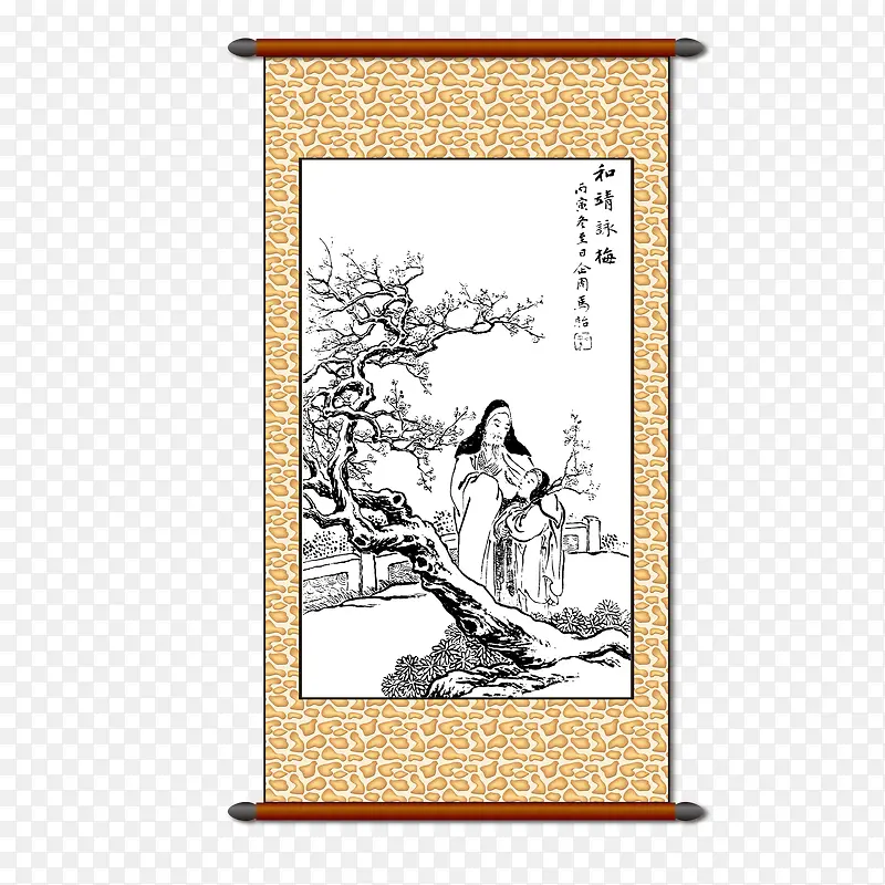 古诗挂幅黑白国画PNG图片素材下载_图片编号10221948-PNG素材网