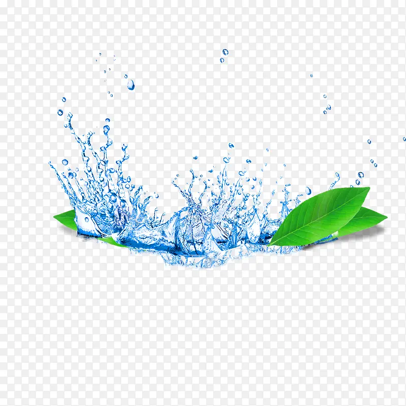 蓝色水花飞溅树叶效果元素