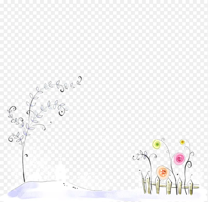 白色雪地里的彩色植物