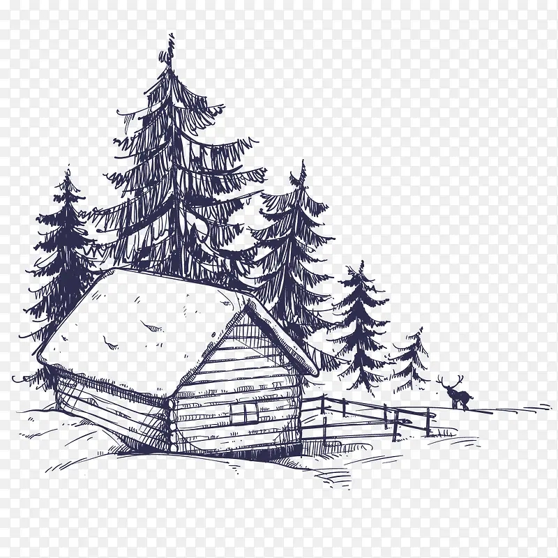 矢量雪山屋子