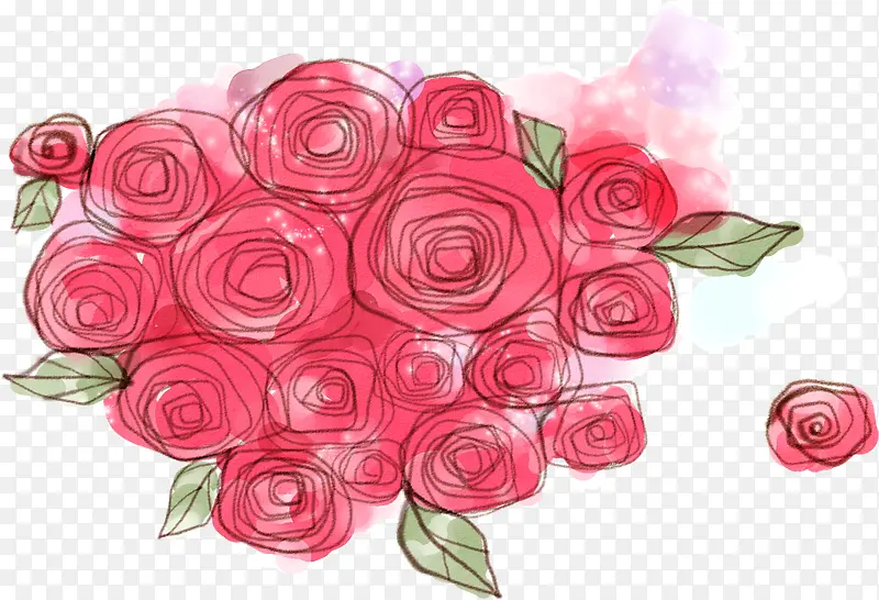 红色的创意合成手绘玫瑰花