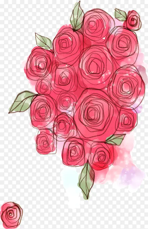 创意合成效果红色的素描玫瑰花