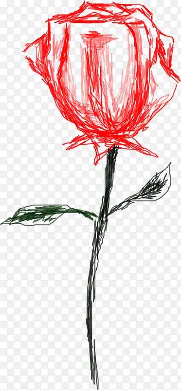 红色手绘玫瑰植物造型