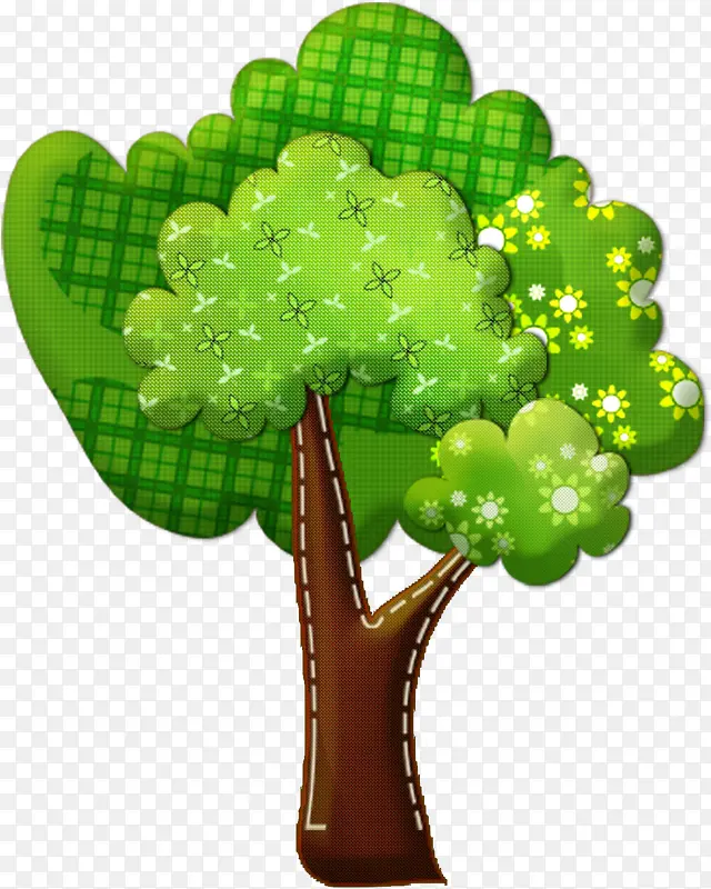 绿色卡通花纹大树