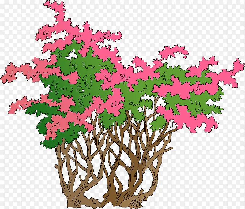 手绘粉色小花植物大树