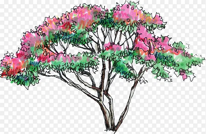 手绘创意花朵植物大树