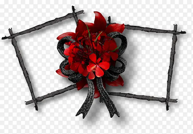 黑色树枝边框红色花朵