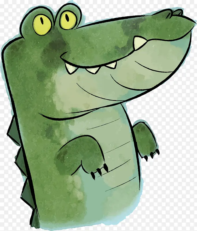 手绘绿色水彩鳄鱼