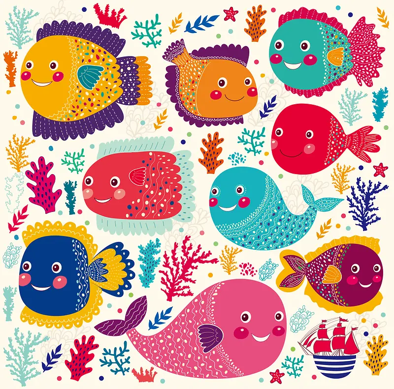 彩色手绘鱼图案