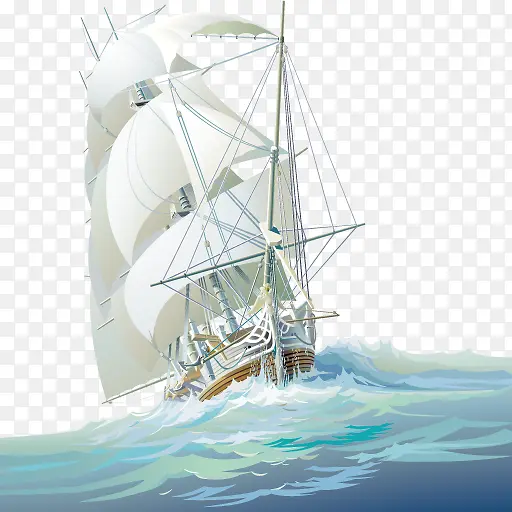 帆船海洋手绘