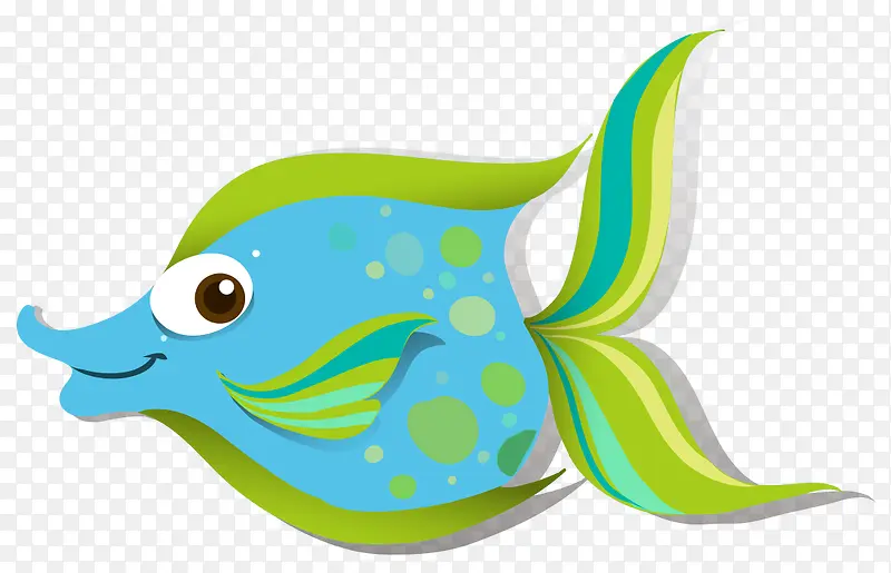 卡通手绘蓝绿色可爱小鱼