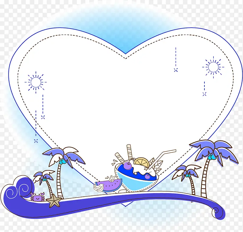 卡通蓝色海洋夏日椰树