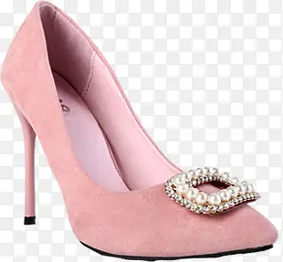 粉色磨毛设计珍珠女鞋