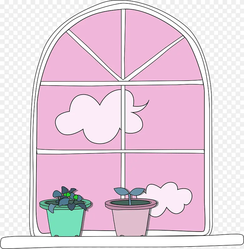 粉色卡通窗口装饰图案