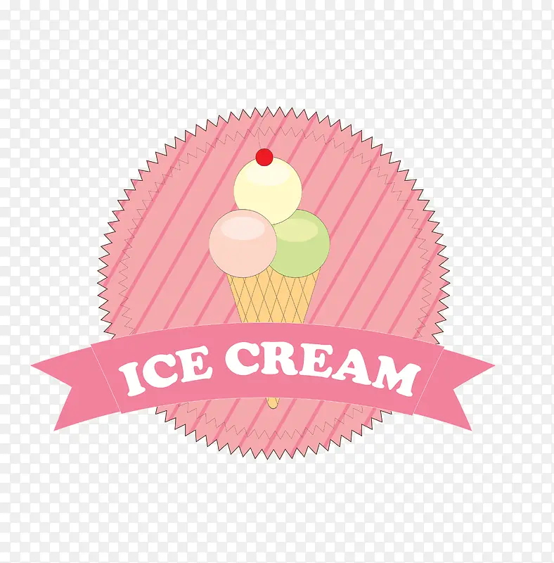 粉色卡通冰淇淋标签