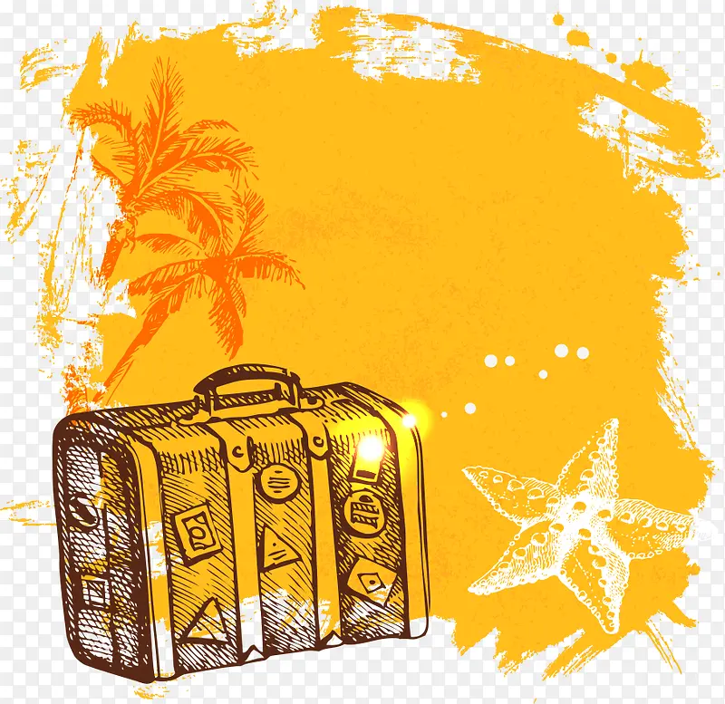 矢量黄色复古夏天旅游