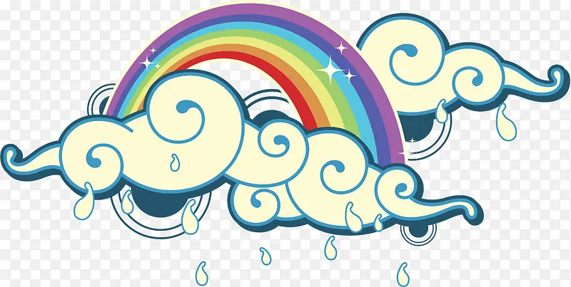 卡通绘画云和彩虹下雨