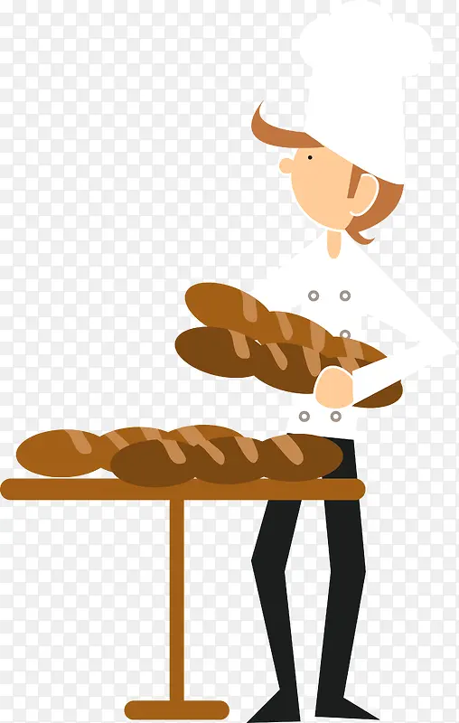 卡通拿面包的厨师矢量图