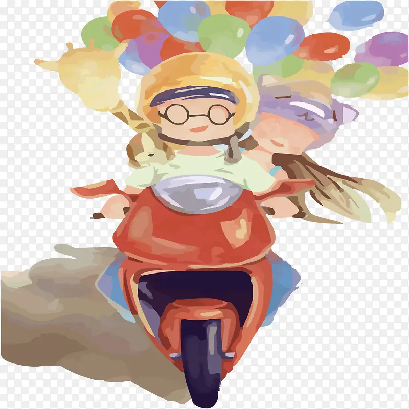 骑摩托与彩色气球
