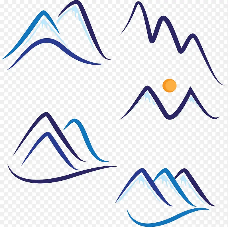手绘蓝色简约山