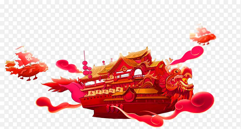 红色中国风建筑装饰图案