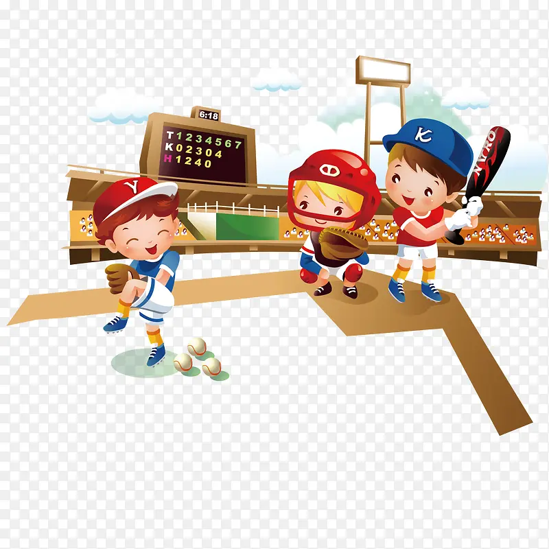 可爱卡通棒球运动儿童矢量素材