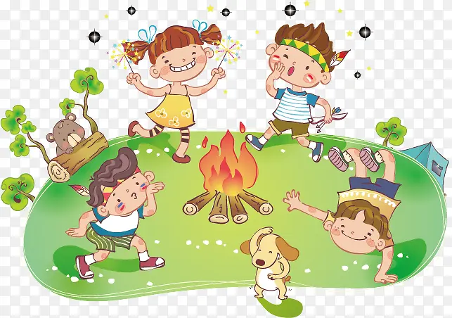 草地上玩耍的孩子卡通图