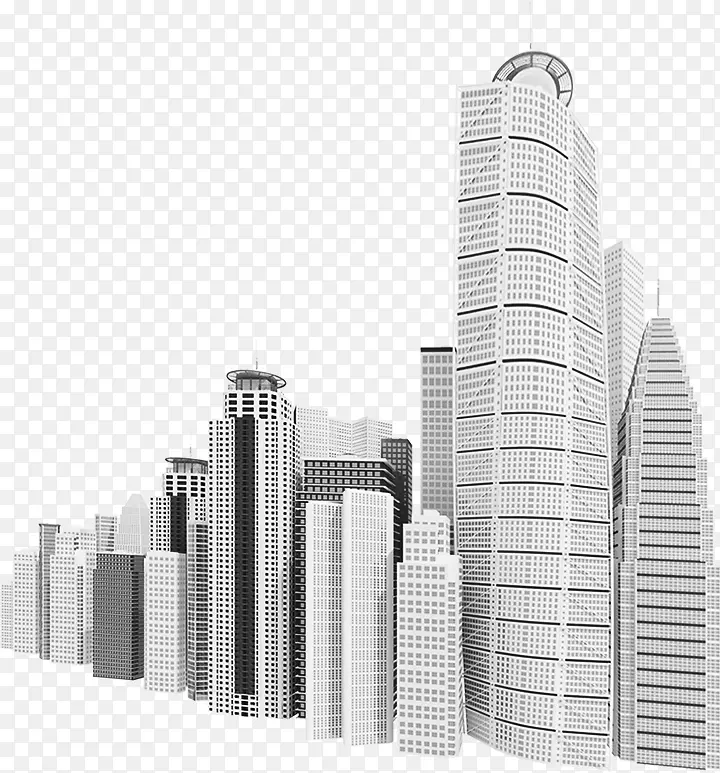 创意手绘黑白建筑大厦