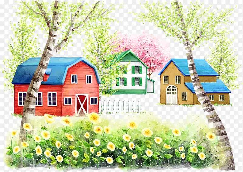 彩色房屋和花朵